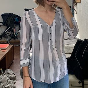 Grey and White Striped Blouse